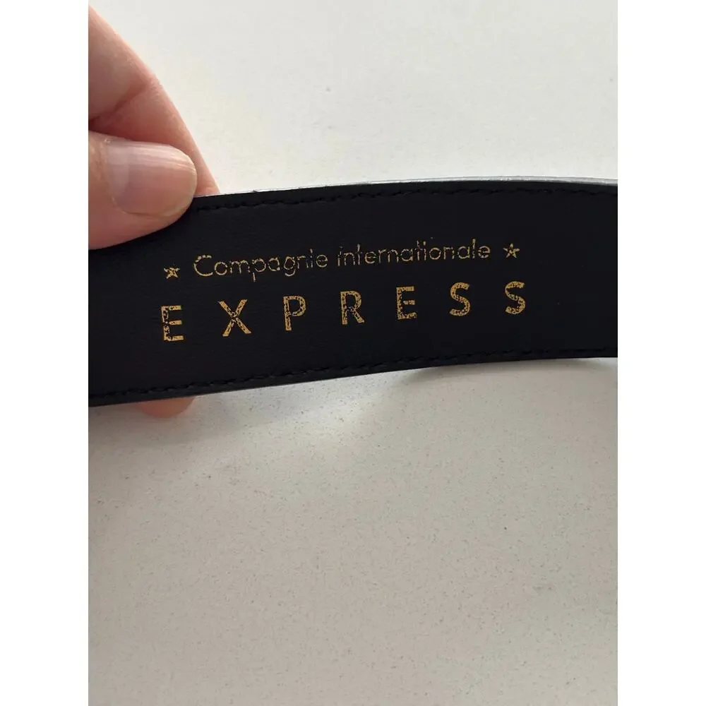 Express glam retro black belt w/ golden detail buckle sz L Whimsygoth rave